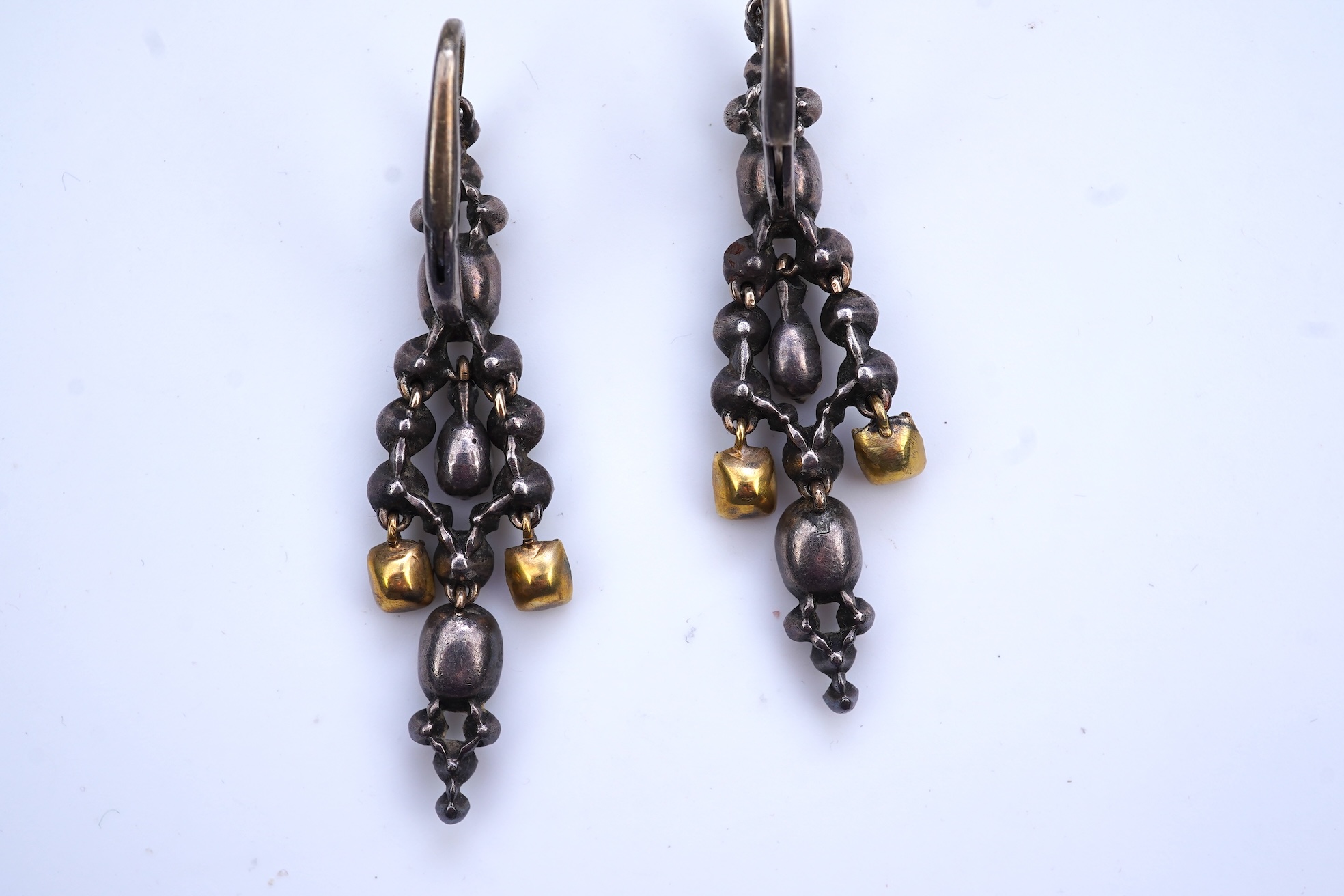 A pair of emerald, topaz and diamond earrings, 19th century